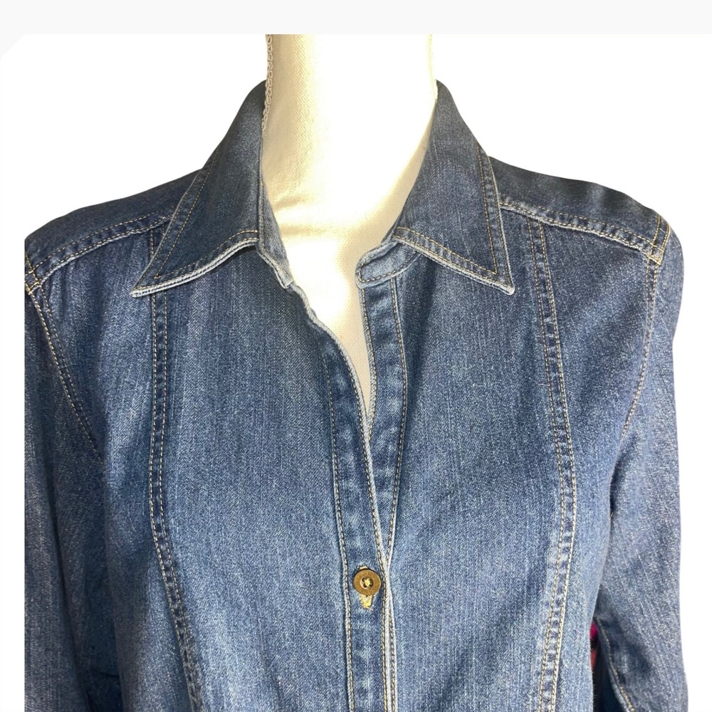 Liz Claiborne Y2K Denim‎ Shirt Dress Button Front Midi Long Sleeve Womens